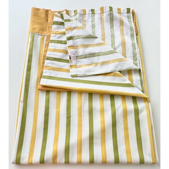 Vintage 1970s top/ flat sheet, yellow, white, green stripes, Cannon Monticello - Picture 5 of 7